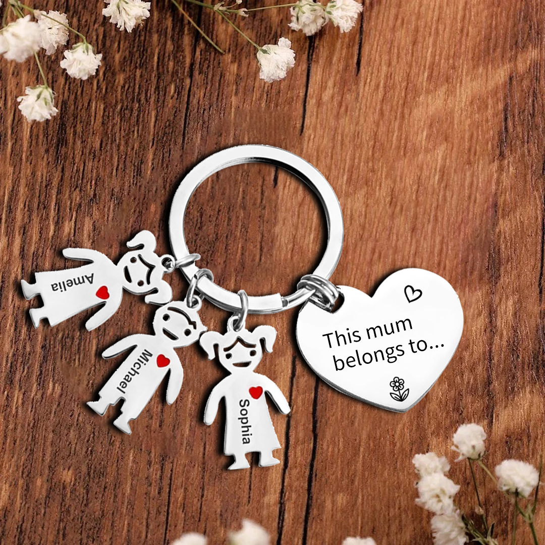 3 Names - Personalised Keychain with Kid Charm Engraved Names Keychain Heart Gift for Nan/Mum-Jessemade AU