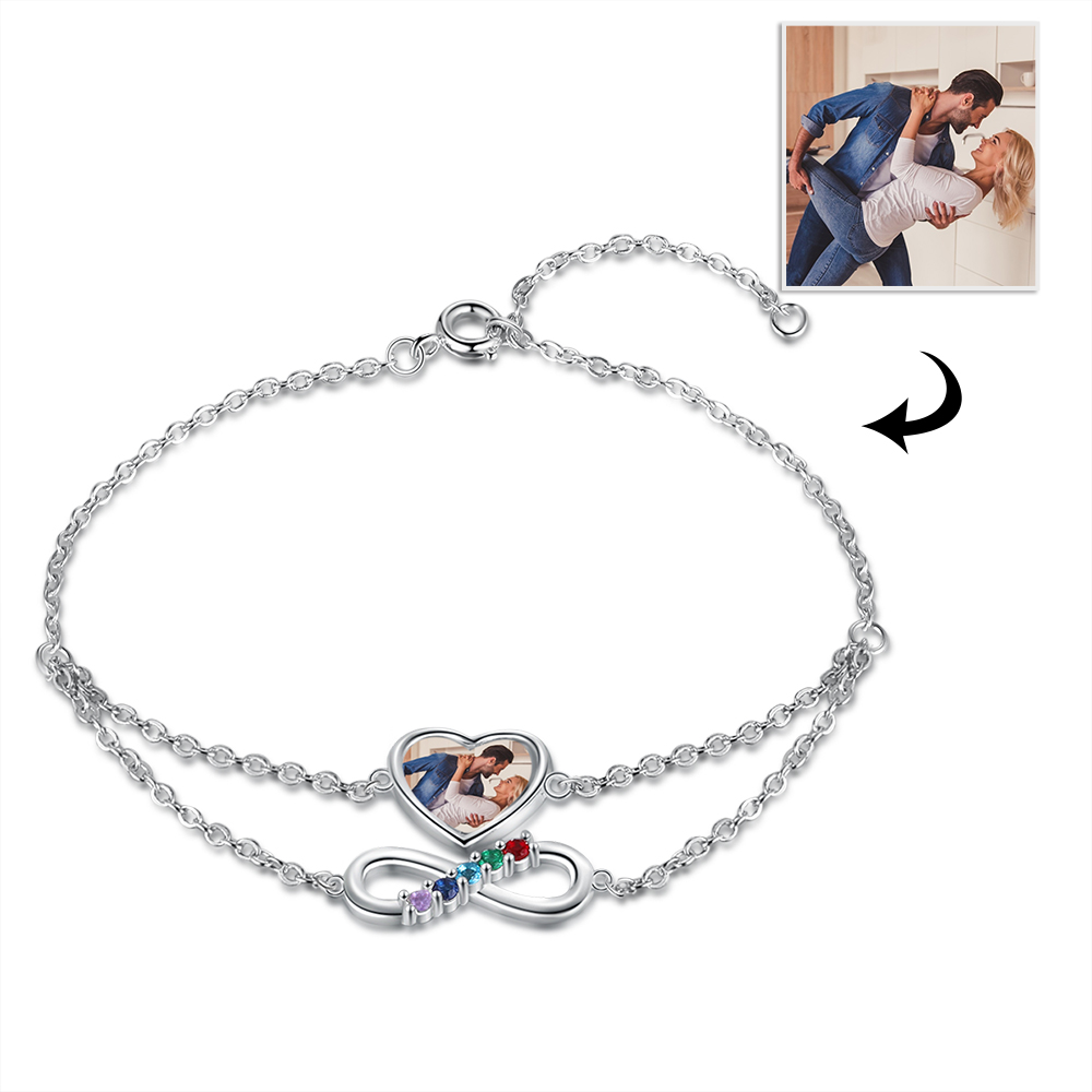 Personalised Heart Photo Bracelet With 5 Birthstones Custom Photo Bracelet Gifts For Her-Jessemade AU