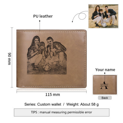 Personalised Leather Wallet Engraved Photo Short Purse Custom Folding Wallet Gifts For Him-Jessemade AU