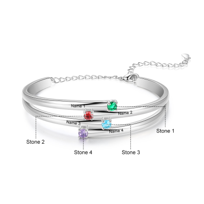 Personalised Bracelet With 4 Birthstones Engraved Names Bracelet Gift For Women-Jessemade AU