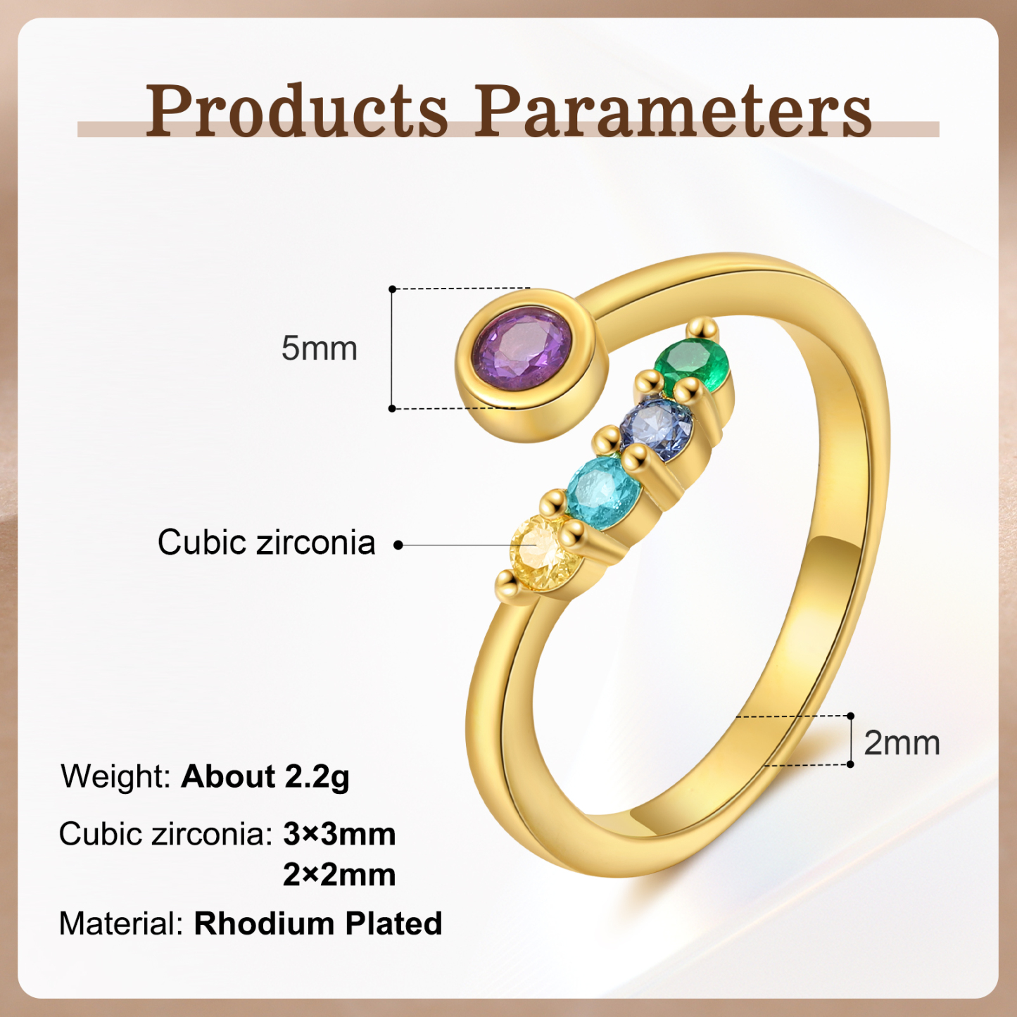 Personalised Women's Ring Custom 5 Birthstones Open Ring Birthday Gift for Ladies Girls-Jessemade AU