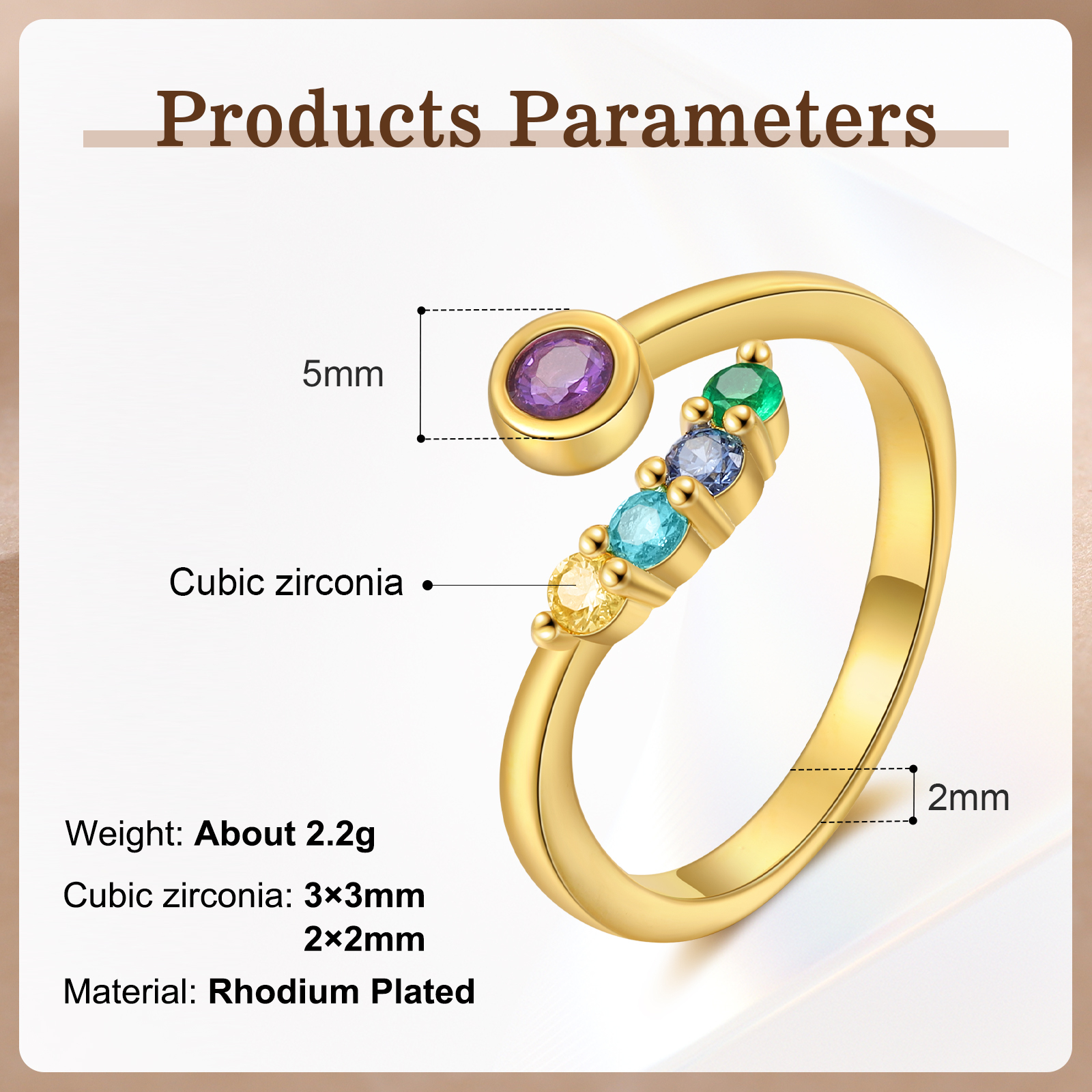 Personalised Women's Ring Custom 5 Birthstones Open Ring Birthday Gift for Ladies Girls-Jessemade AU