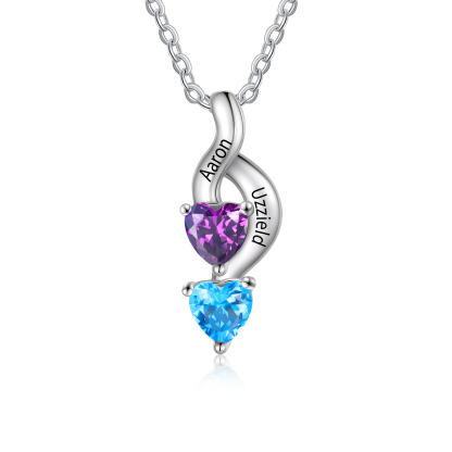 Custom Heart Birthstone Jewelry Set Necklace Bracelet for Family Personalised with 2 Names 2 Birthstones-Jessemade AU