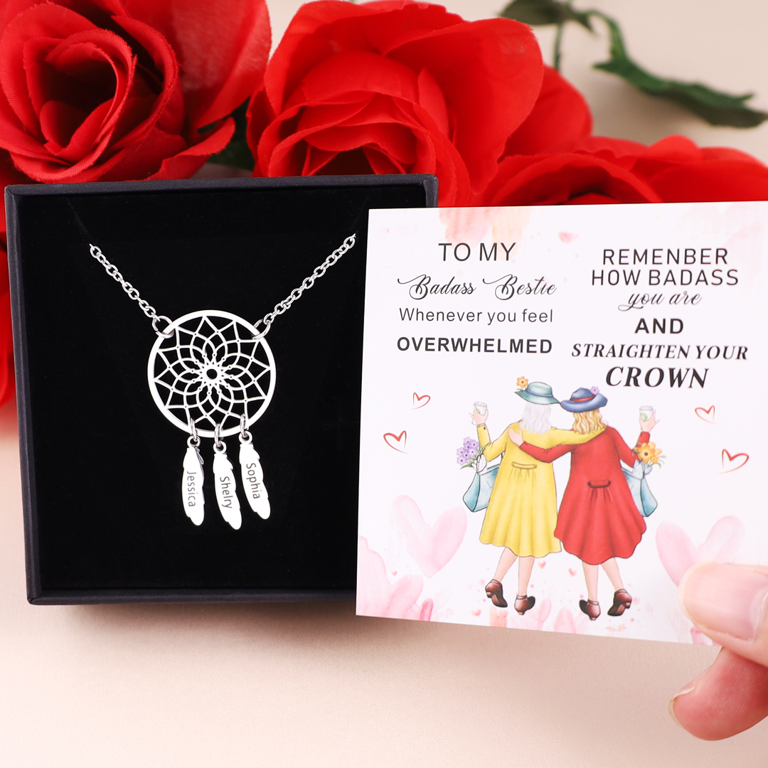 A Set of Customised 3 names Retro Dream Catcher Pendant Necklace-Jessemade AU