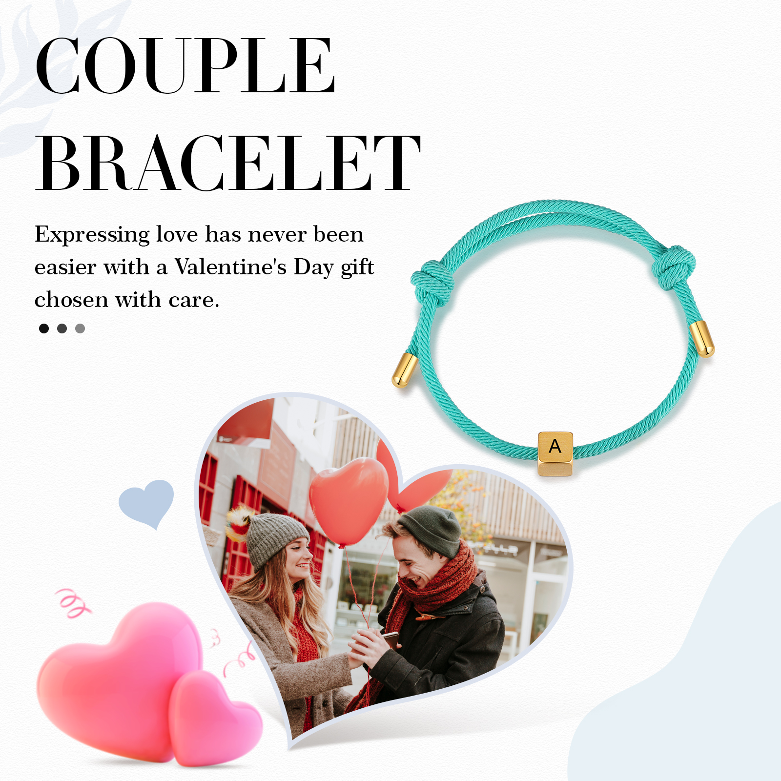 Light Blue Couple's Bracelet Custom Letter Engraved Beads Stainless Steel Bracelet Personalised Gift for Him/Her-Jessemade AU