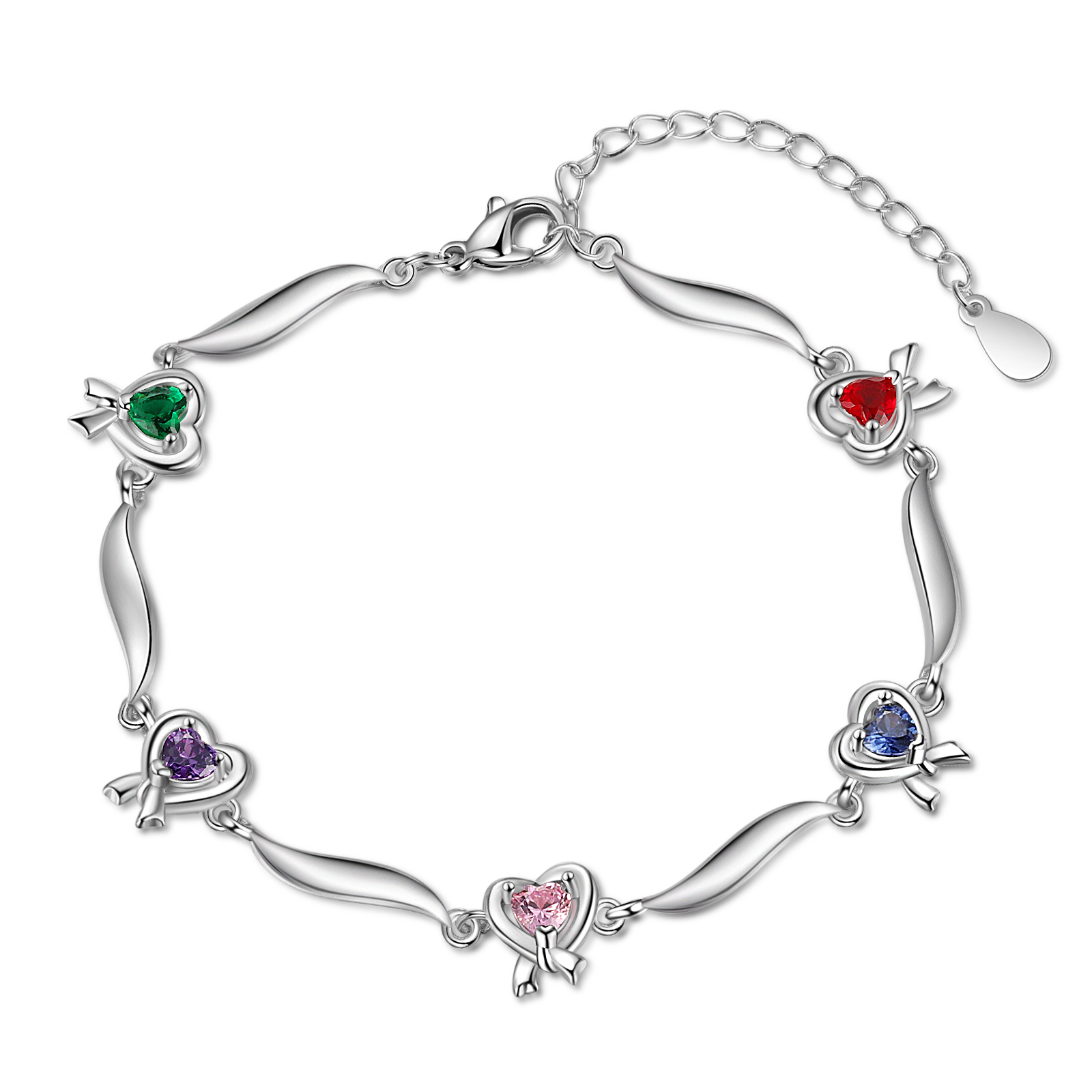 Personalised Heart Bracelet with 5 Birthstones Engraved Names Bracelet Gifts For Her-Jessemade AU