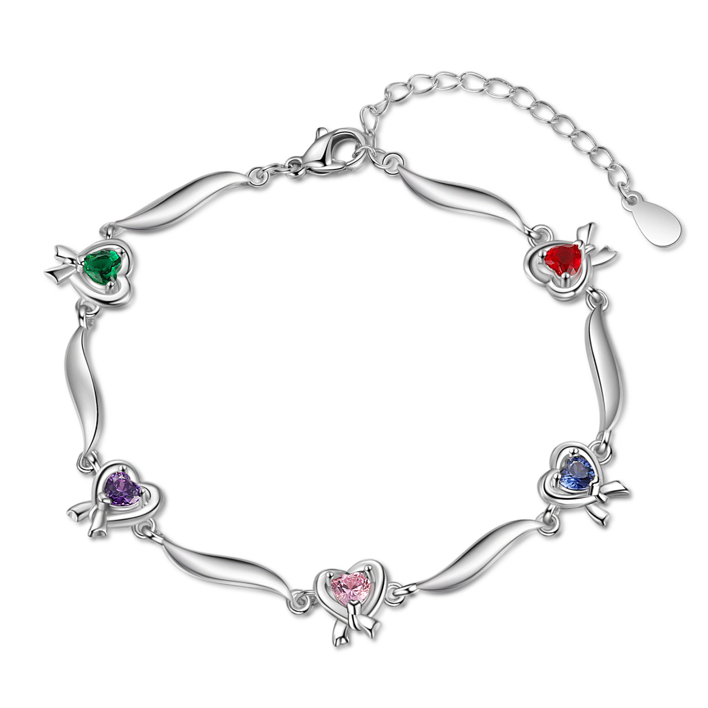 Personalised Heart Bracelet with 5 Birthstones Engraved Names Bracelet Gifts For Her-Jessemade AU
