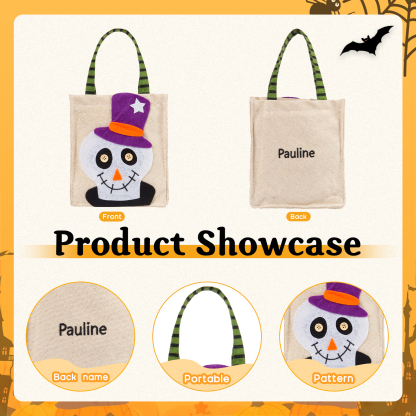 Personalised Halloween Tote Bags Custom 1 Name Halloween Trick or Treat Candy Bags-Jessemade AU