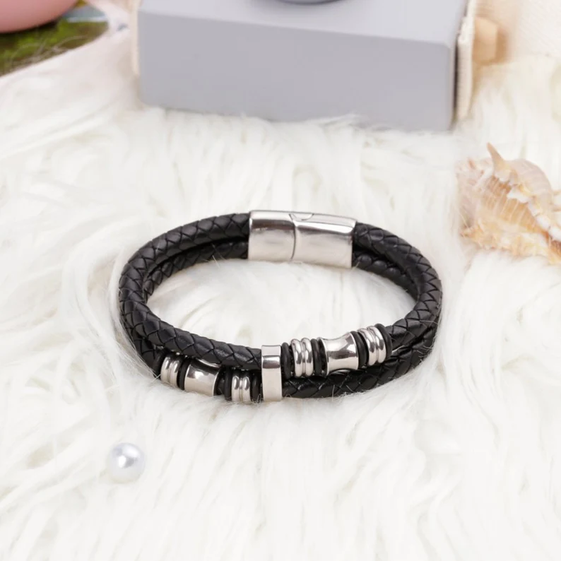 To My Grandson, Inspirational Leather Bracelet Bangle with Message Card Gifts For Him-Jessemade AU