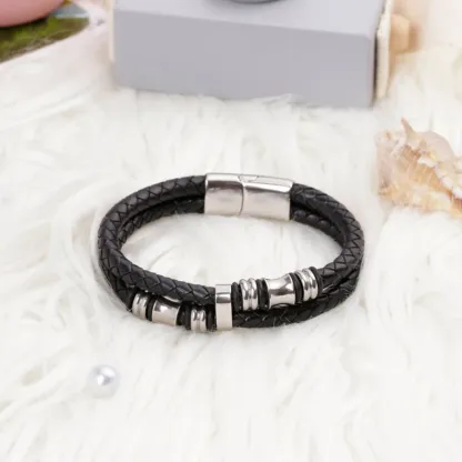 To My Grandson, Inspirational Leather Bracelet Bangle with Message Card Gifts For Him-Jessemade AU