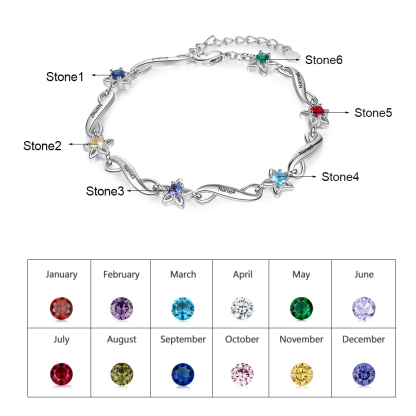 Personalised Star Bracelet With 6 Birthstones Engraved Names Bracelet Gift For Women-Jessemade AU