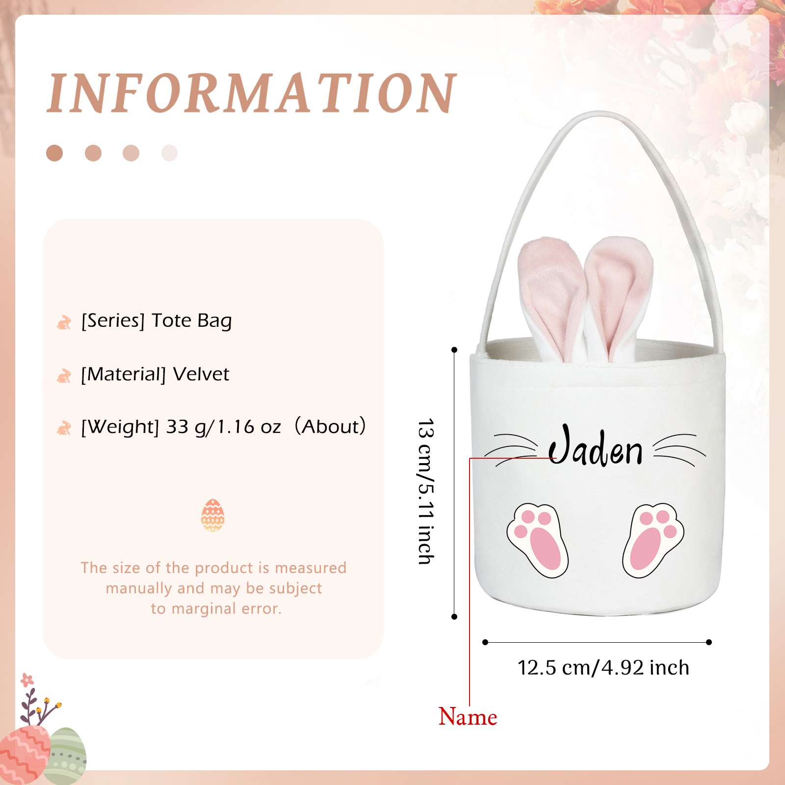 Personalised Bunny Tote Bag Custom Name Bunny Basket Bucket Bag Easter Gifts-Jessemade AU