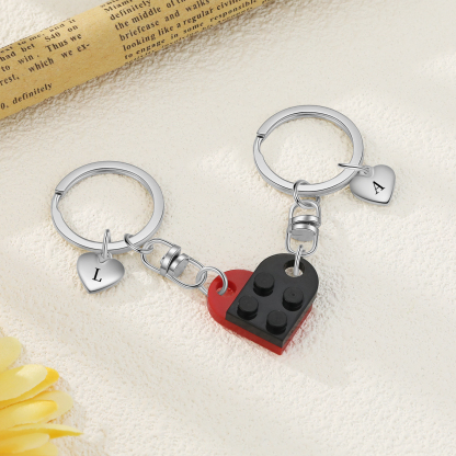 Brick Heart Keyring Set Custom 2 Letters Matching Couple Keychain Valentine's Day Gifts For Couples/Friends-Jessemade AU