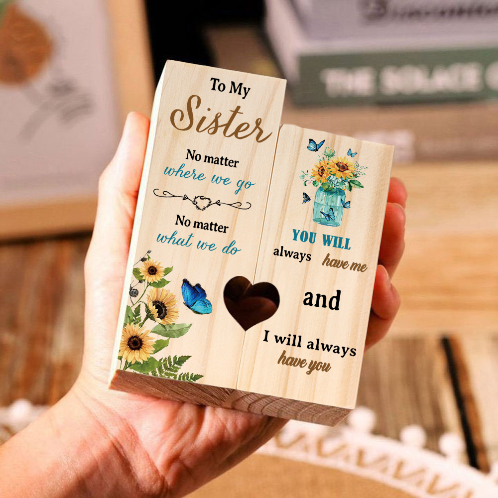 To My Sister Sunflowers Heart Candle Holder "I will always have you" Wooden Candlestick Gifts-Jessemade AU