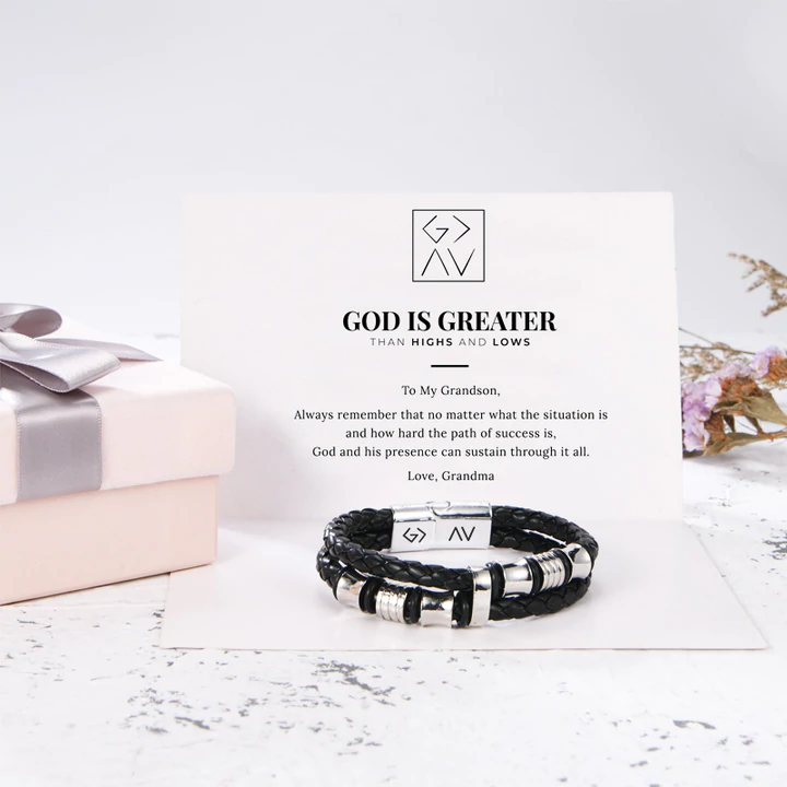 To My Grandson, Inspirational Leather Bracelet Bangle with Message Card Gifts For Men-Jessemade AU