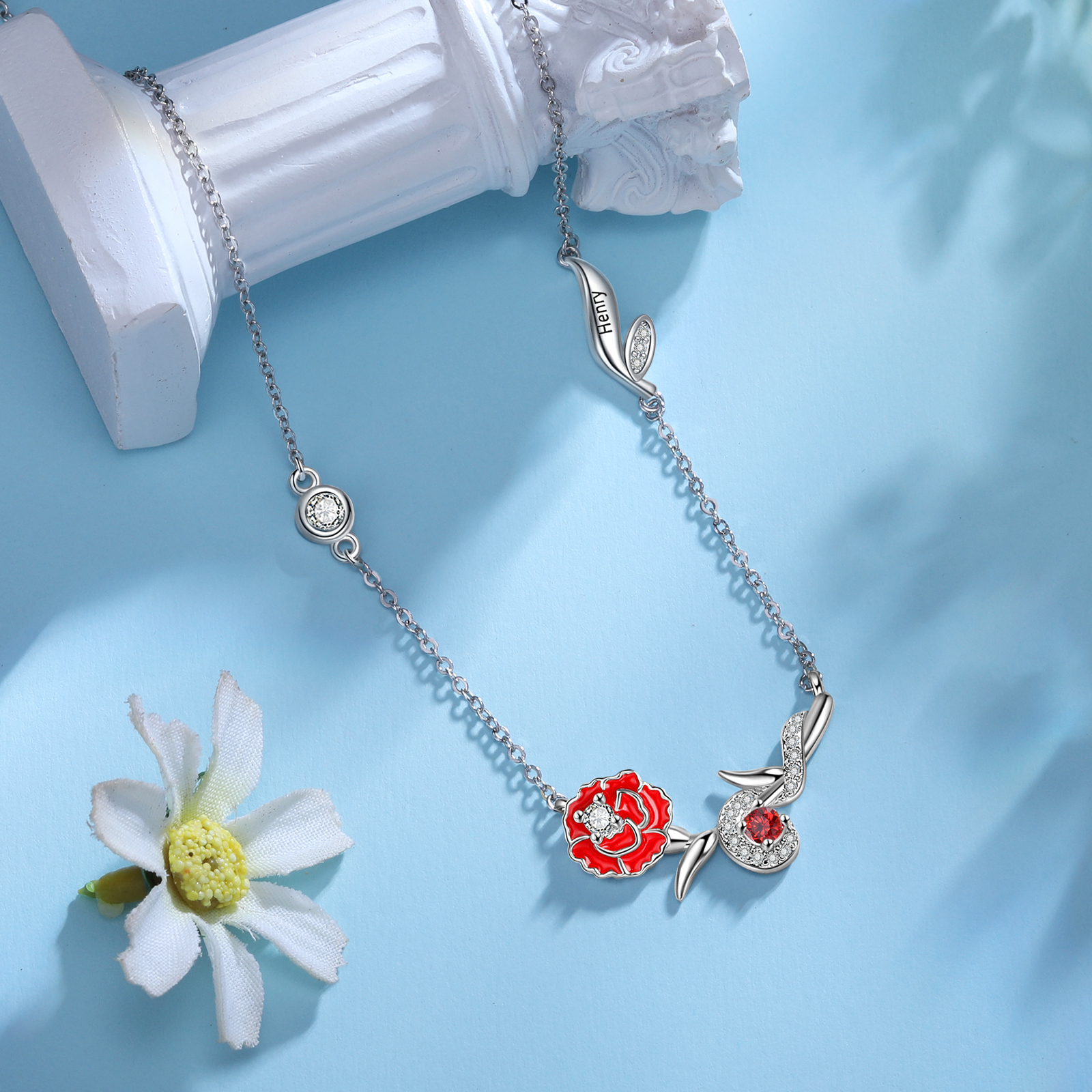 Personalised January Birthflower Necklace With Birthstone Best Gift For Her-Jessemade AU