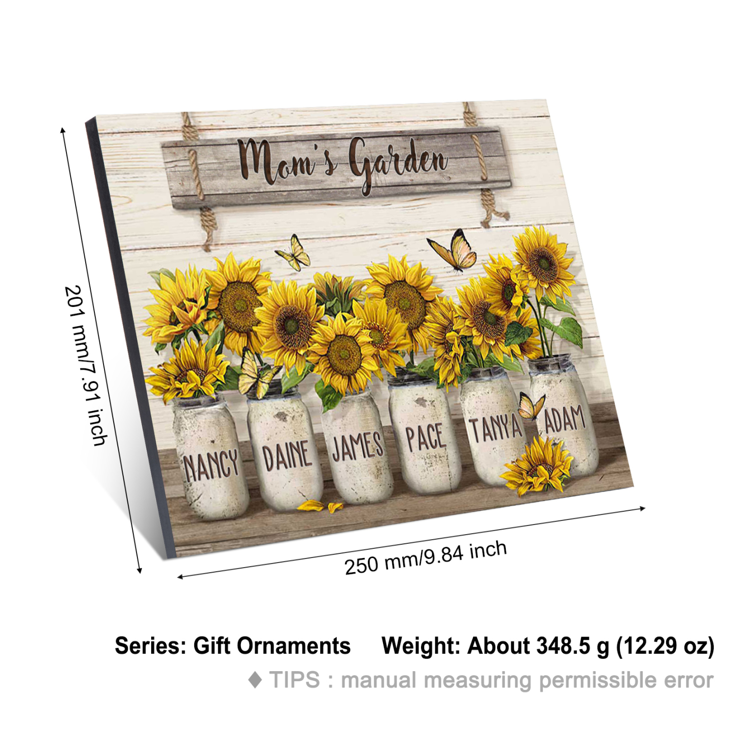 6 Names - Personalised Wooden Plaque Sunflowers Customised with Text Home Decoration Gift for Mother/Grandma-Jessemade AU