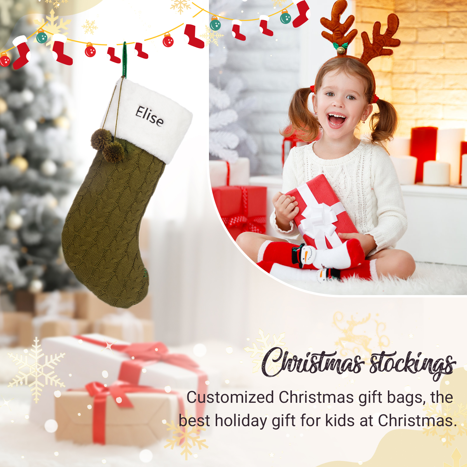 Personalised Christmas Fireplace Decor Customised 1 Name Christmas Stocking Gift for Family and Friends-Jessemade AU