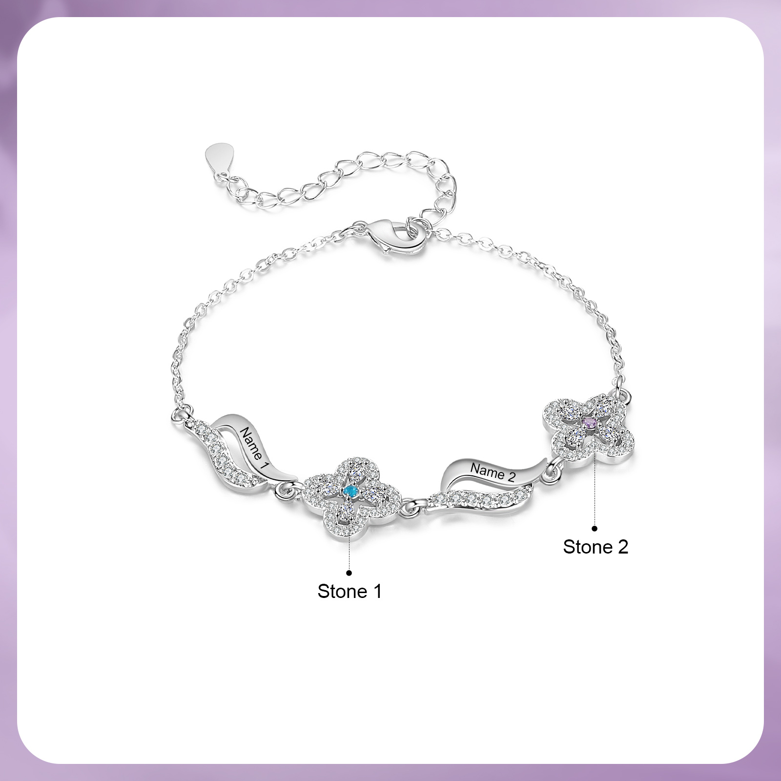 Personalised 2 Birthstones Engraved 2 Names Bracelet Women's Bracelets Birthday Gift for Her-Jessemade AU