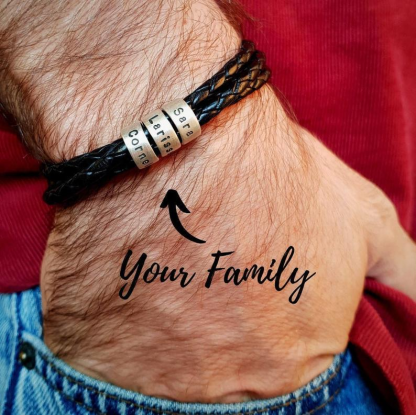 Personalised Braided Leather Bracelet for Men With Custom Engraved 2-6 Names Beads - Father's Day Gifts for Dad | Jessemade-Jessemade AU
