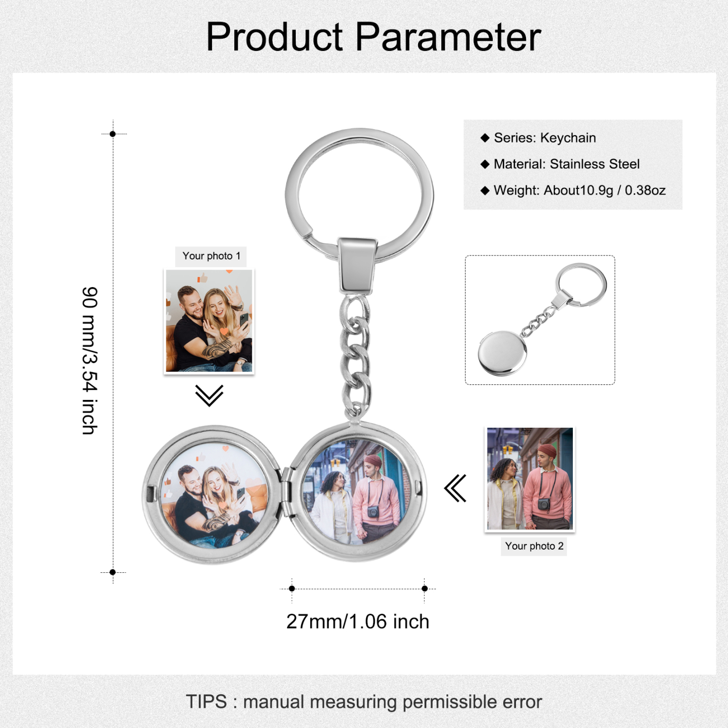Personalised Photo Keychain Custom 2 Photos Gifts For Him-Jessemade AU