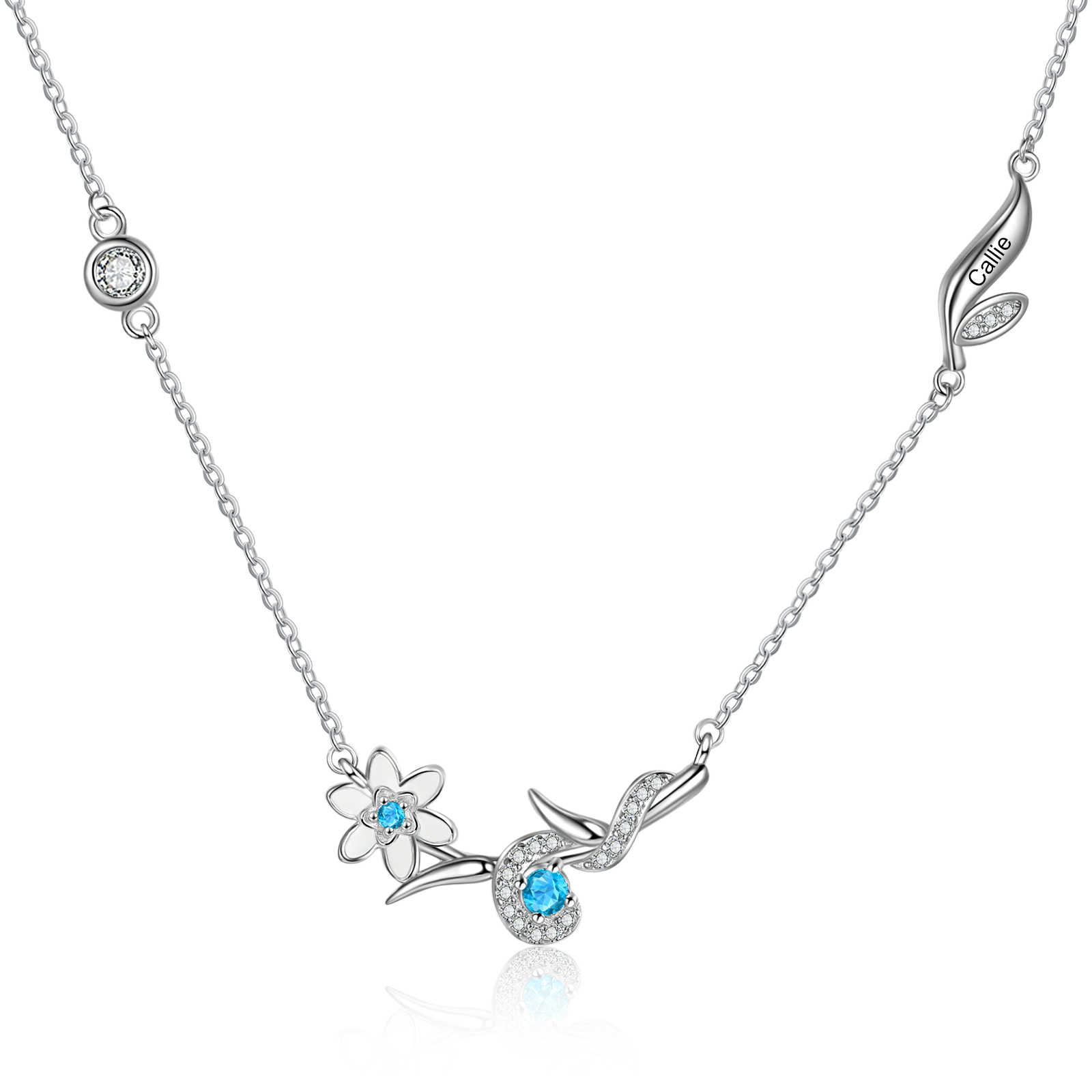 Personalised March Birthflower Necklace With Birthstone Best Gift For Her-Jessemade AU