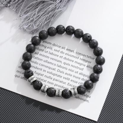 Black Lava Rock Beaded Bracelet Men Bracelet Custom 4 Names Gift for Him-Jessemade AU