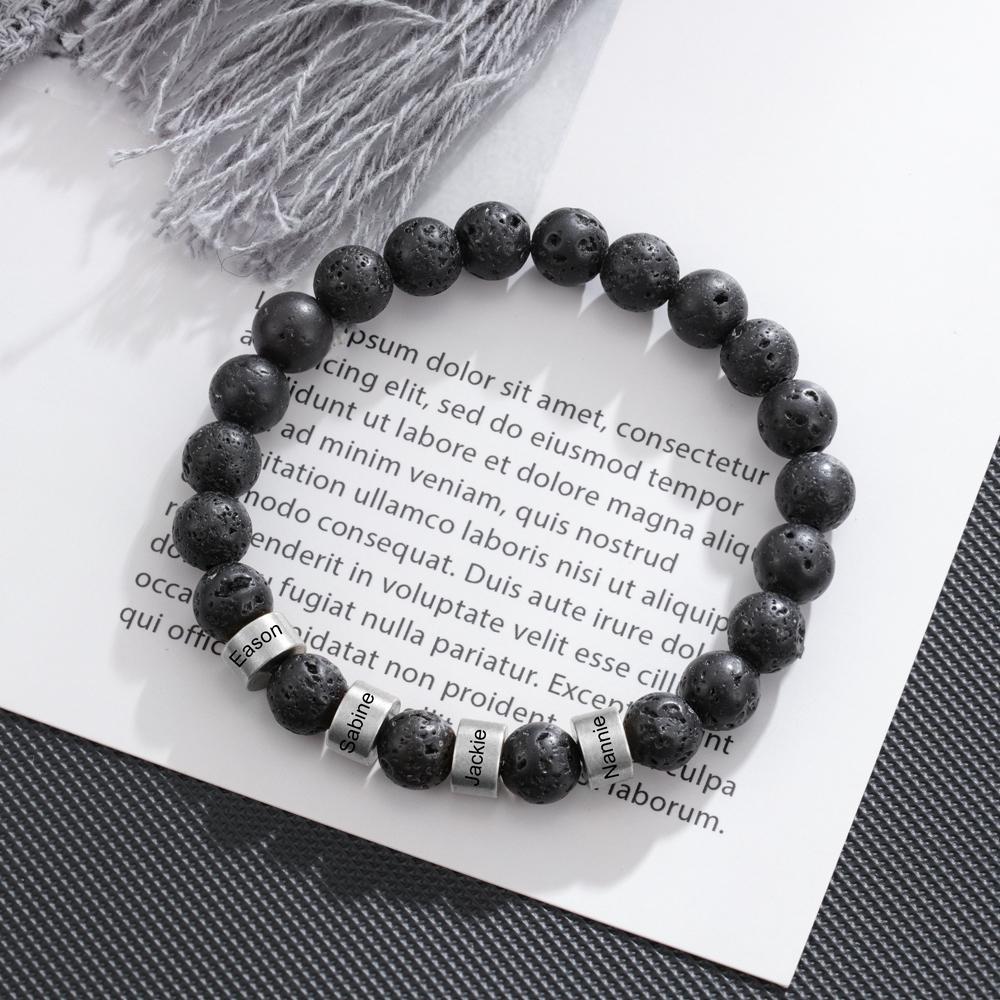 Black Lava Rock Beaded Bracelet Men Bracelet Custom 3 Names Gift for Dad-Jessemade AU