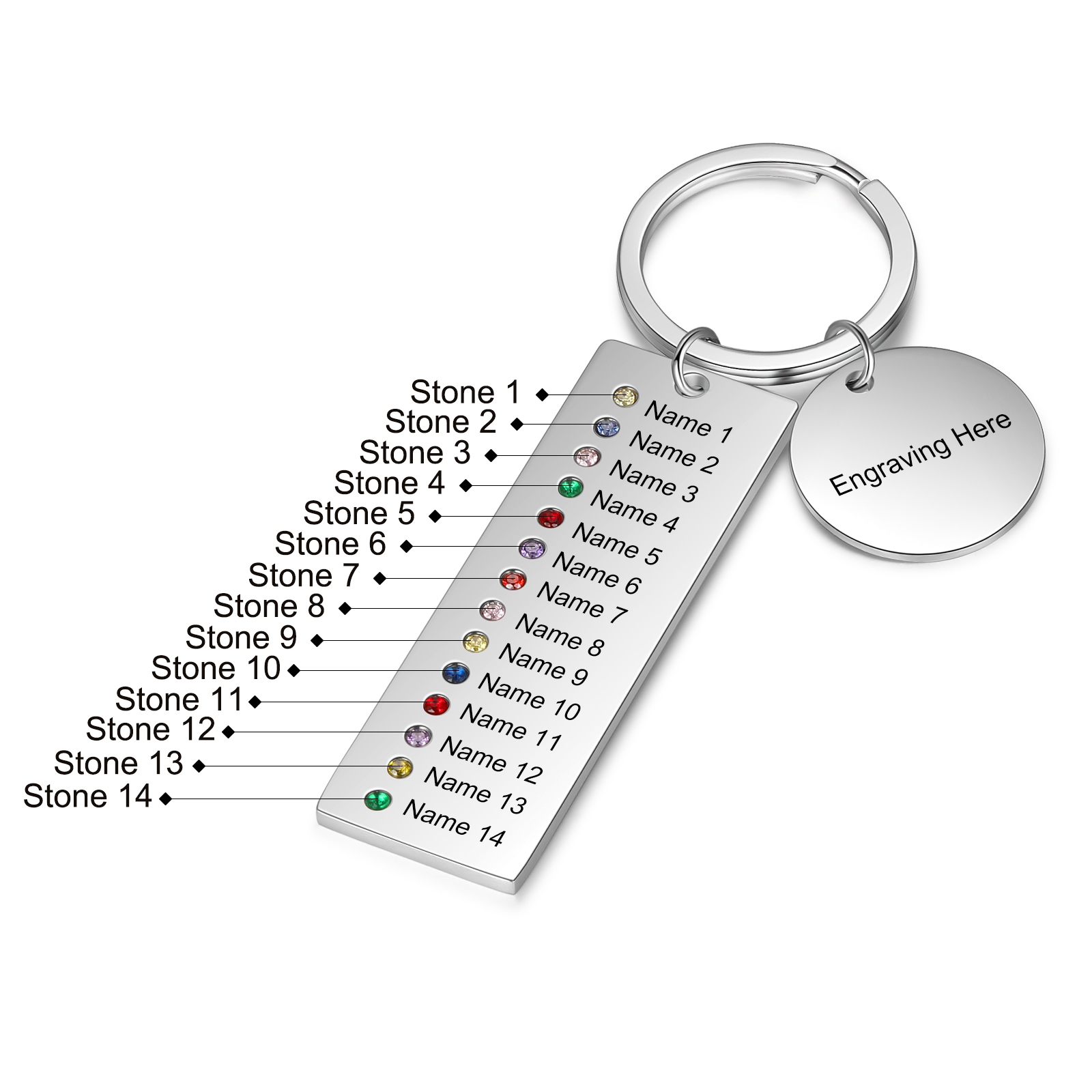 Personalised Birthstones Keychain Engraved 14 Names Keychain Gifts For Her