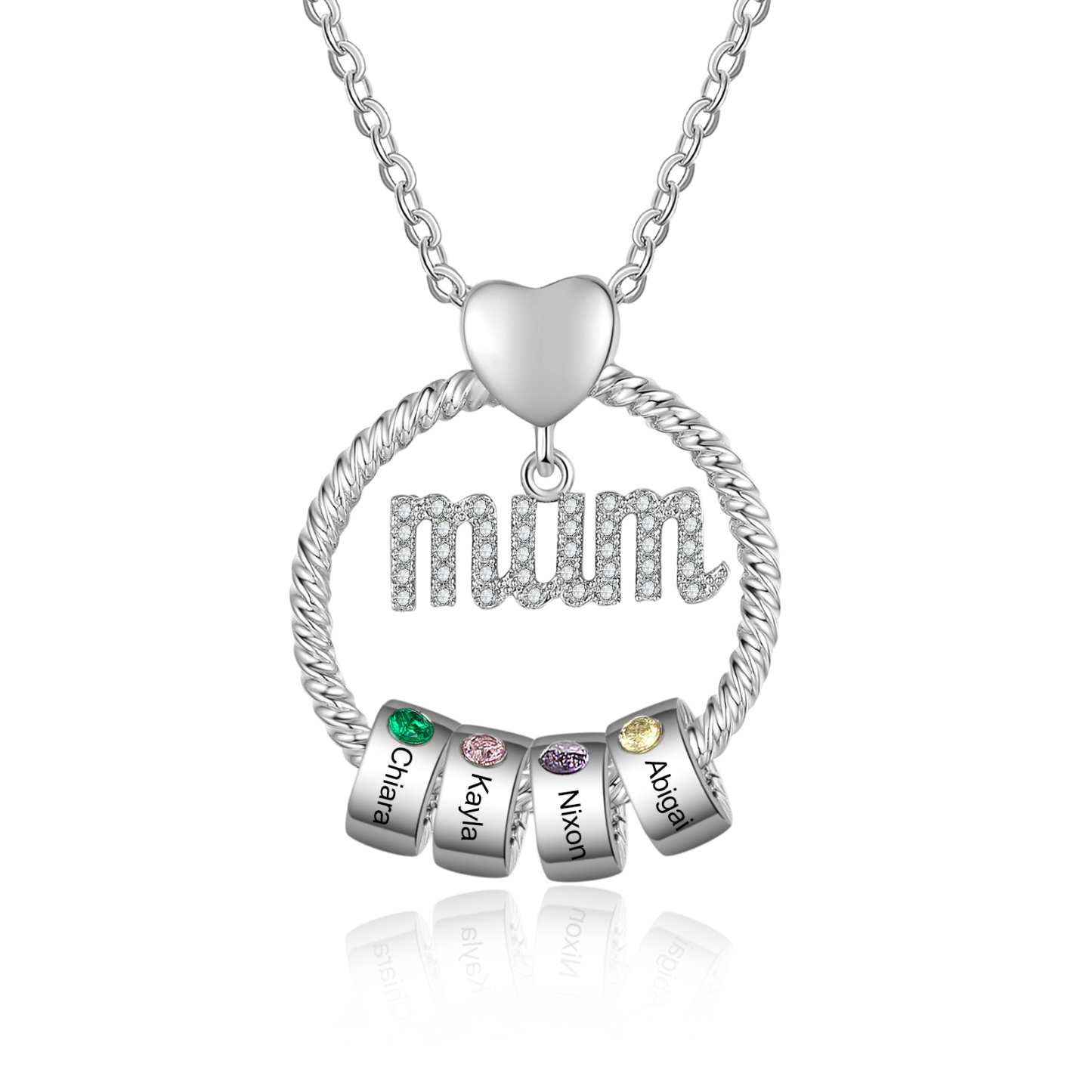 Personalised Circle Necklace With 4 Birthstones Pendant Engraved Names Gift For Mum-Jessemade AU