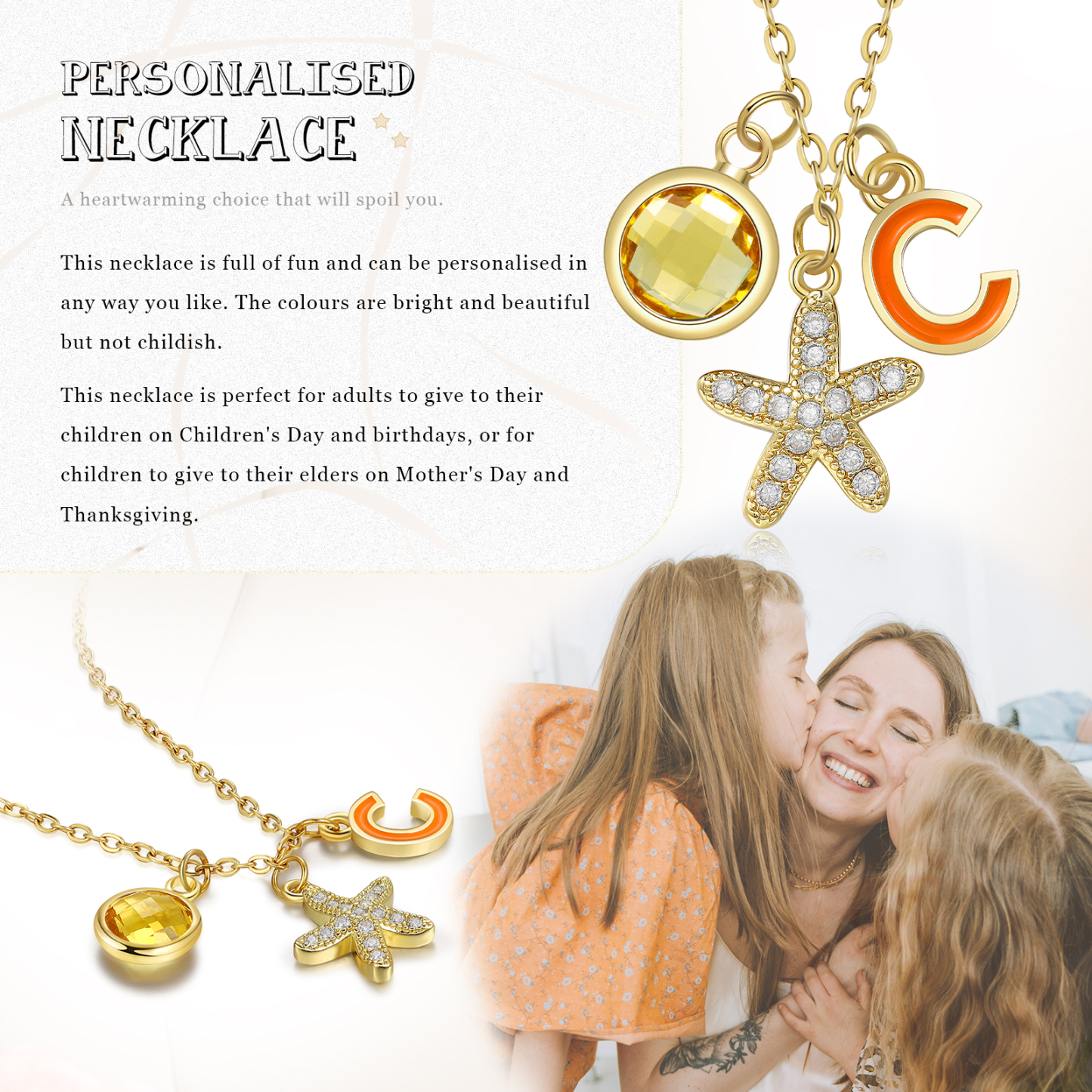Personalised Star Necklace Custom Birthstone and Letter Kid's Necklace-Jessemade AU