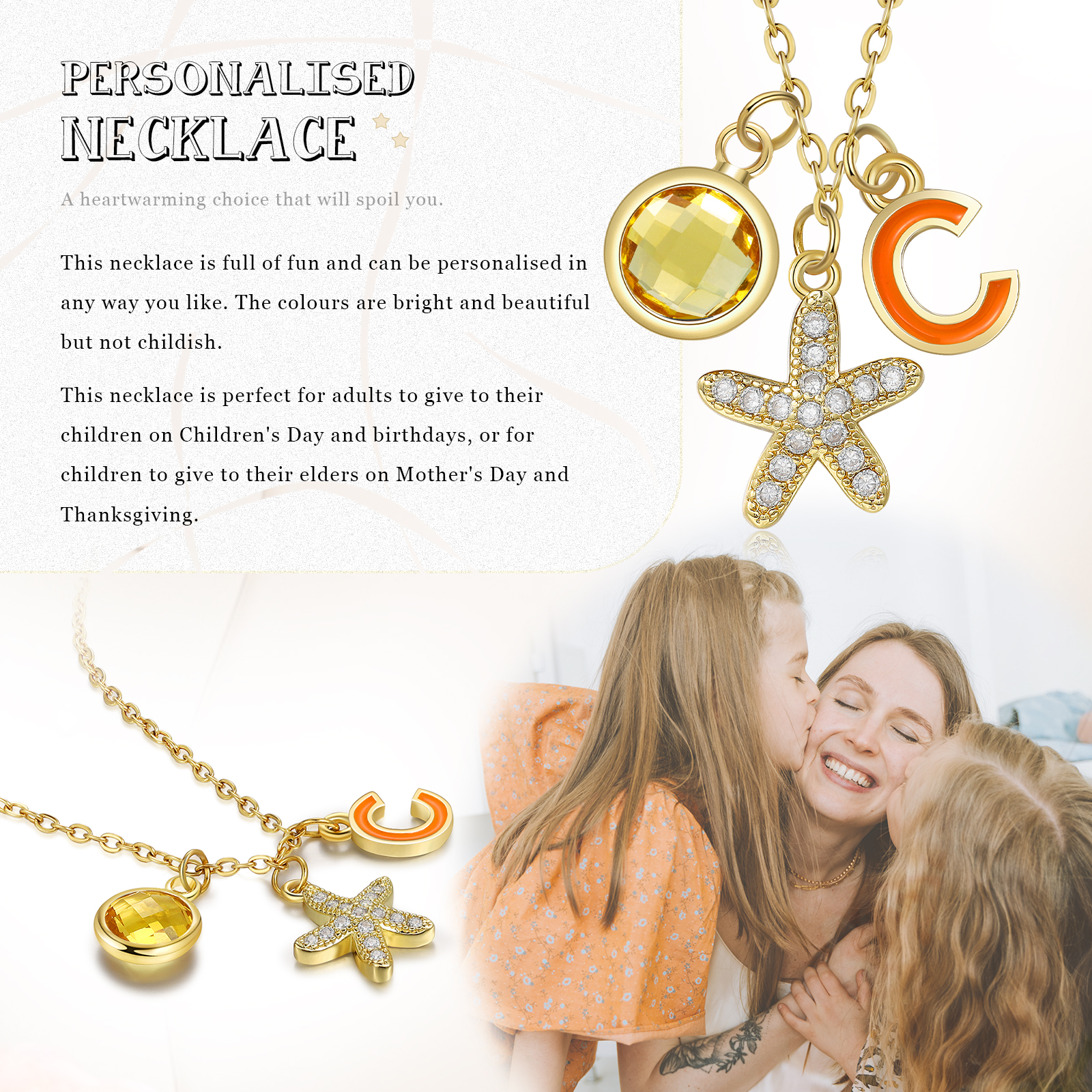 Back To School Personalised Star Necklace Custom Birthstone and Letter Necklace-Jessemade AU