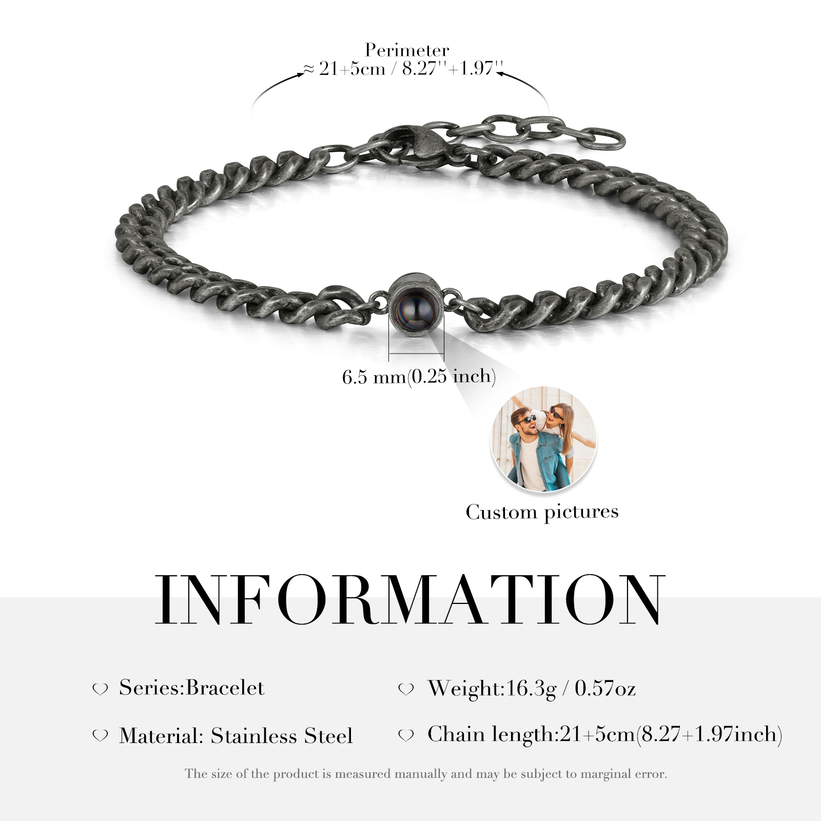 Men's Vintage Bracelet Personalised Projection Bracelet Customised Photo Bracelet Adjustable Bracelet Creative Gift for Him-Jessemade AU