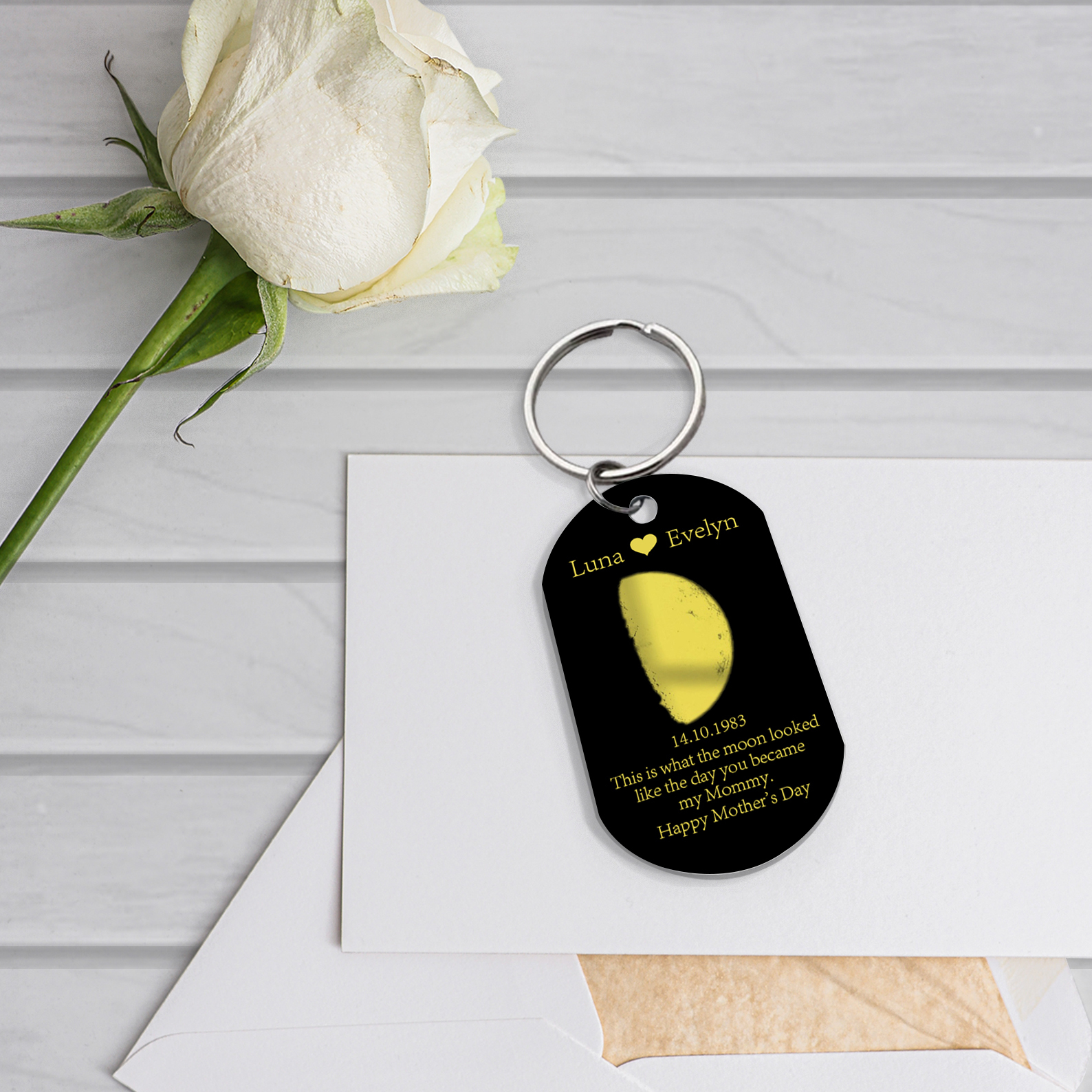 Personalised Text & Date Keychain Mother's Day Gifts - This Is What The Moon Looked Like The Day You Became My Mommy-Jessemade AU