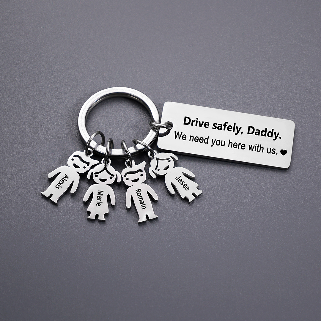 Personalised Kid Charm Keychain Engraved 4 Names Family Keychain for Him-Jessemade AU