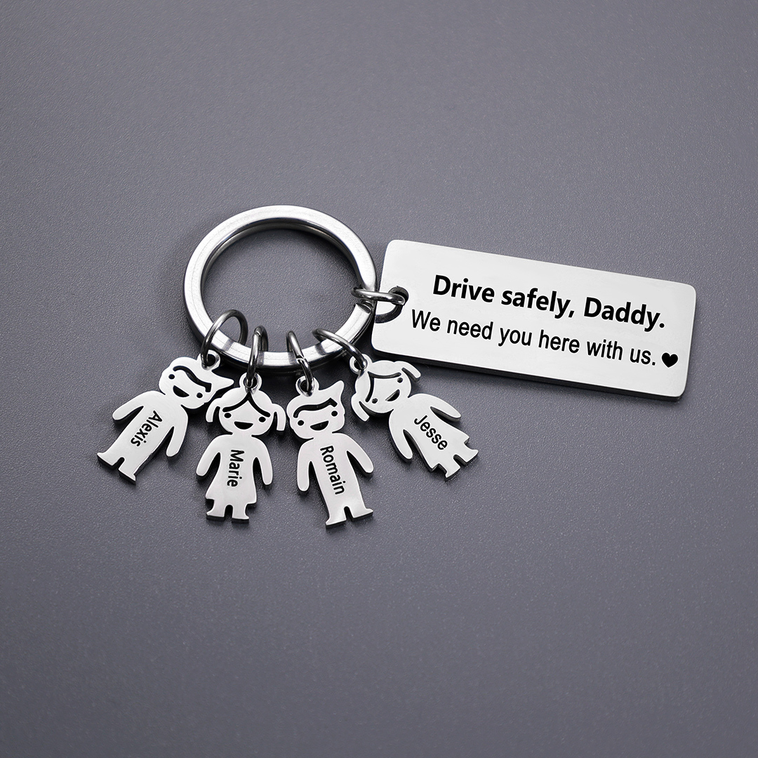 Personalised Kid Charm Keychain Engraved 4 Names Family Keychain for Him-Jessemade AU