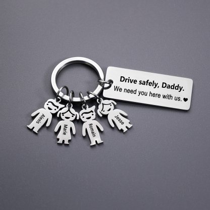 Personalised Kid Charm Keychain Engraved 4 Names Family Keychain for Him-Jessemade AU