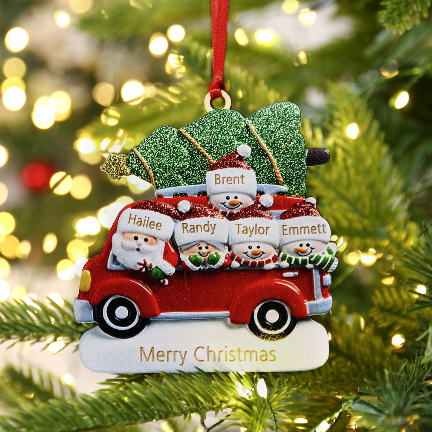 5 Names - Personalised Christmas Snowman Ornament Customised Names & Text Wooden Car Hanging Ornaments Christmas Gift for Family-Jessemade AU