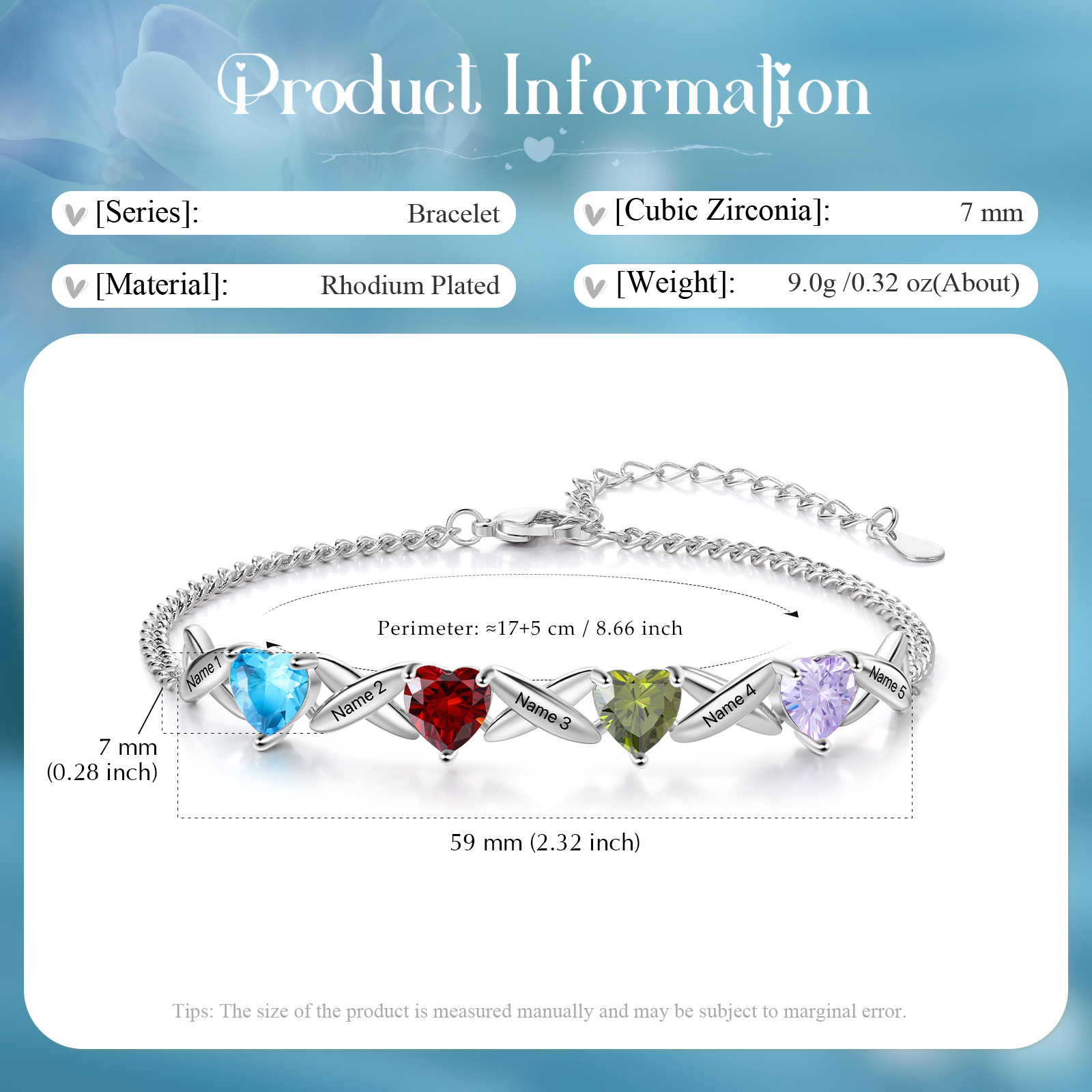 Custom 4 Birthstones Bracelet Engraved 5 Names Bracelet Personalised Birthday Gift for Her-Jessemade AU