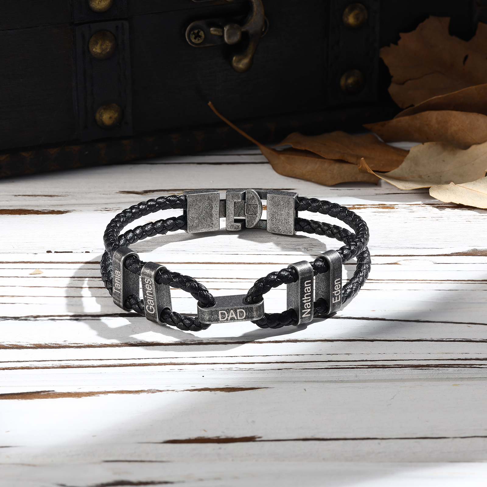 5 Names - Vintage Men's Leather Bracelet Custom Name Bracelet Two Layers Bracelet Personalised Gift for Him-Jessemade AU