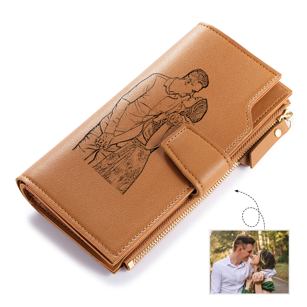 Personalised Leather Wallet Engraved Photo Long Purse Folding Wallet Gifts For Women-Jessemade AU