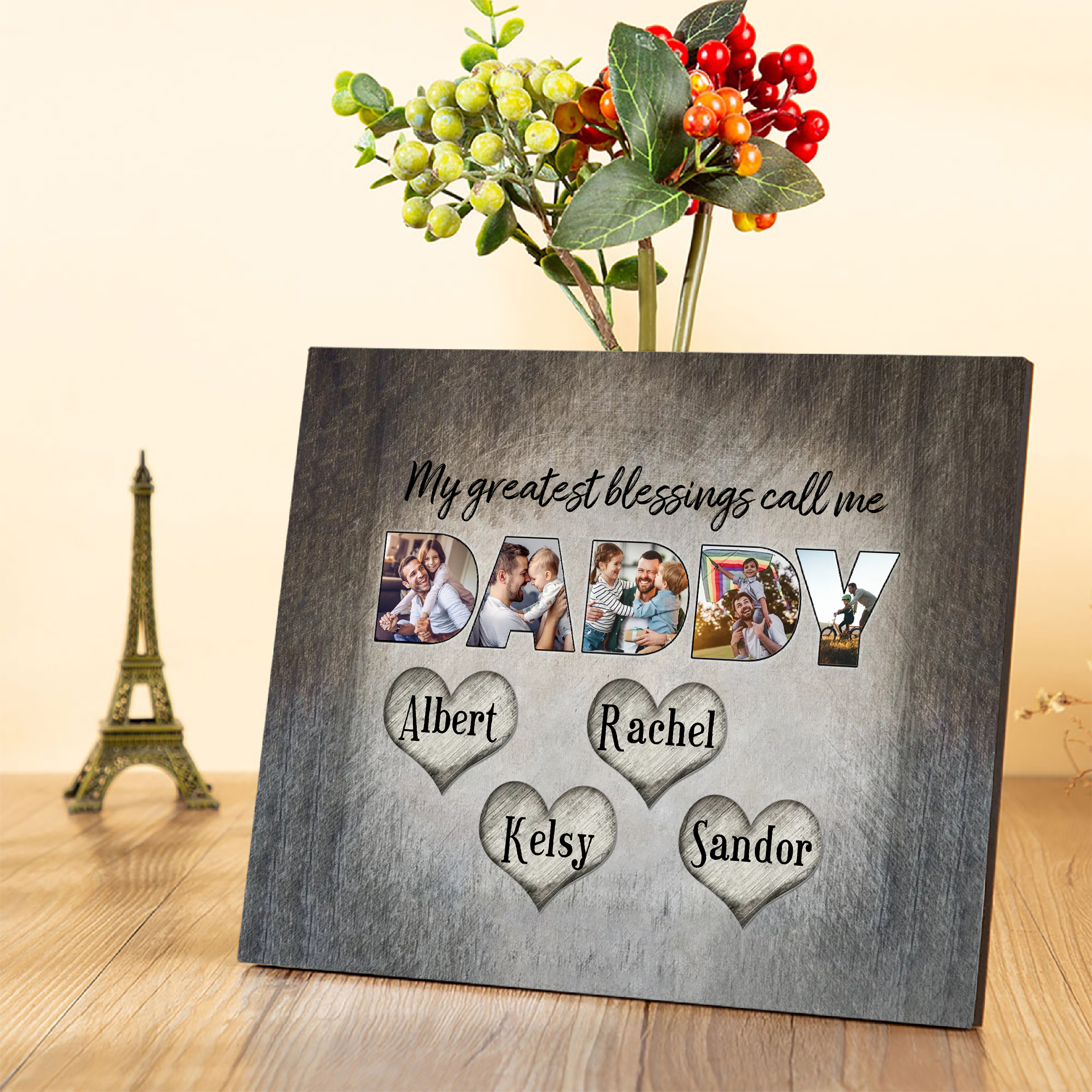 My Greatest Blessing Call Me Daddy Personalised Photo Frame Wood Signs Engrave 4 Names-Jessemade AU