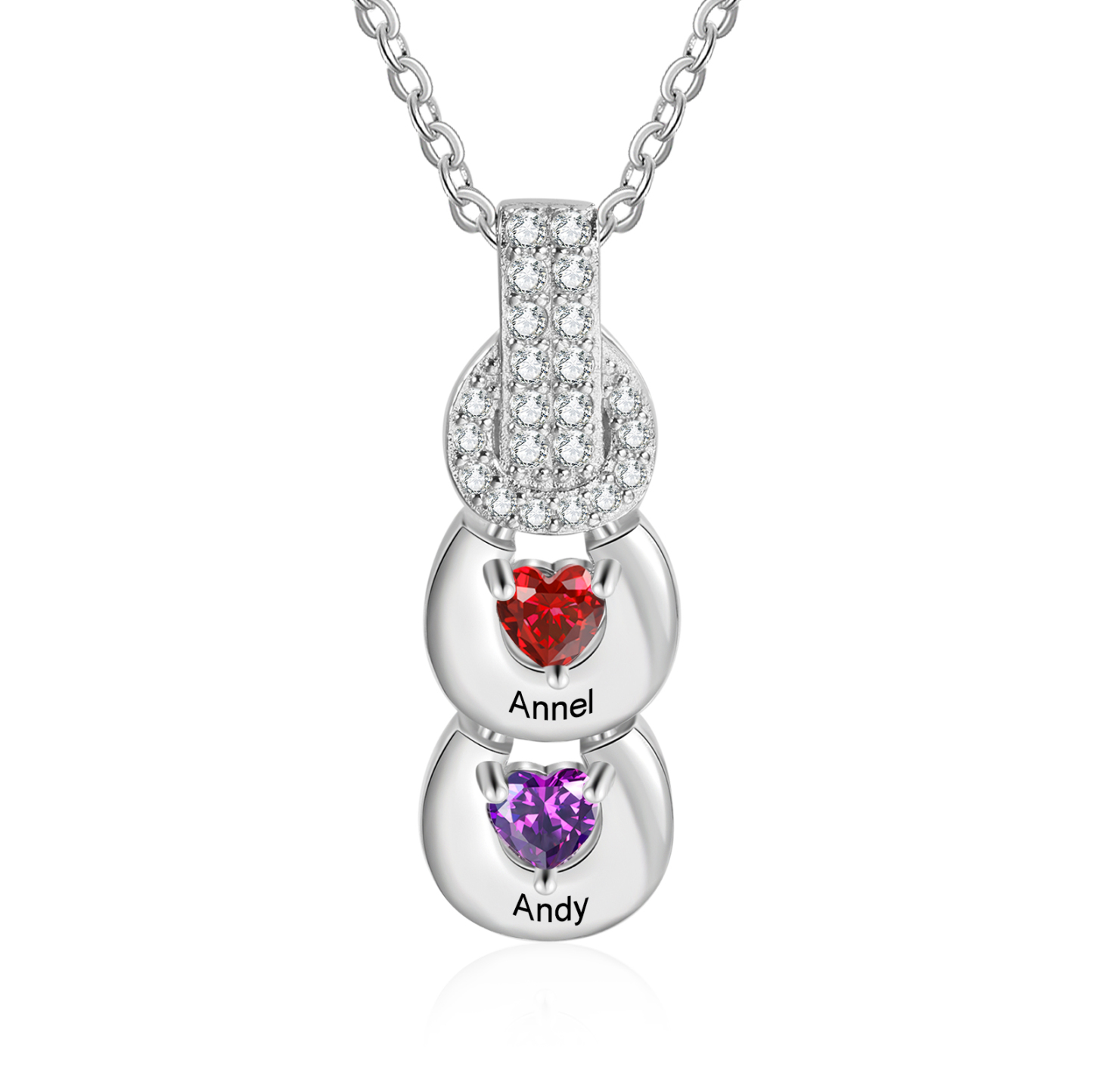 Custom Family Necklace Cascading Pendant with 2 Birthstones Engraving 2 Names Gifts for Her-Jessemade AU