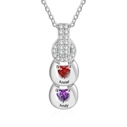 Custom Family Necklace Cascading Pendant with 2 Birthstones Engraving 2 Names Gifts for Her-Jessemade AU