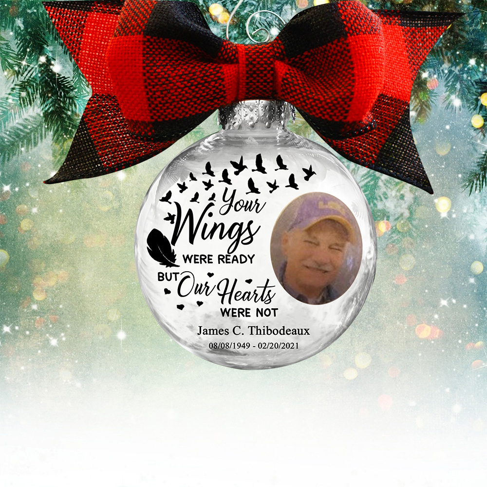 Personalised Photo Ball Ornament Feather Memorial Ornament