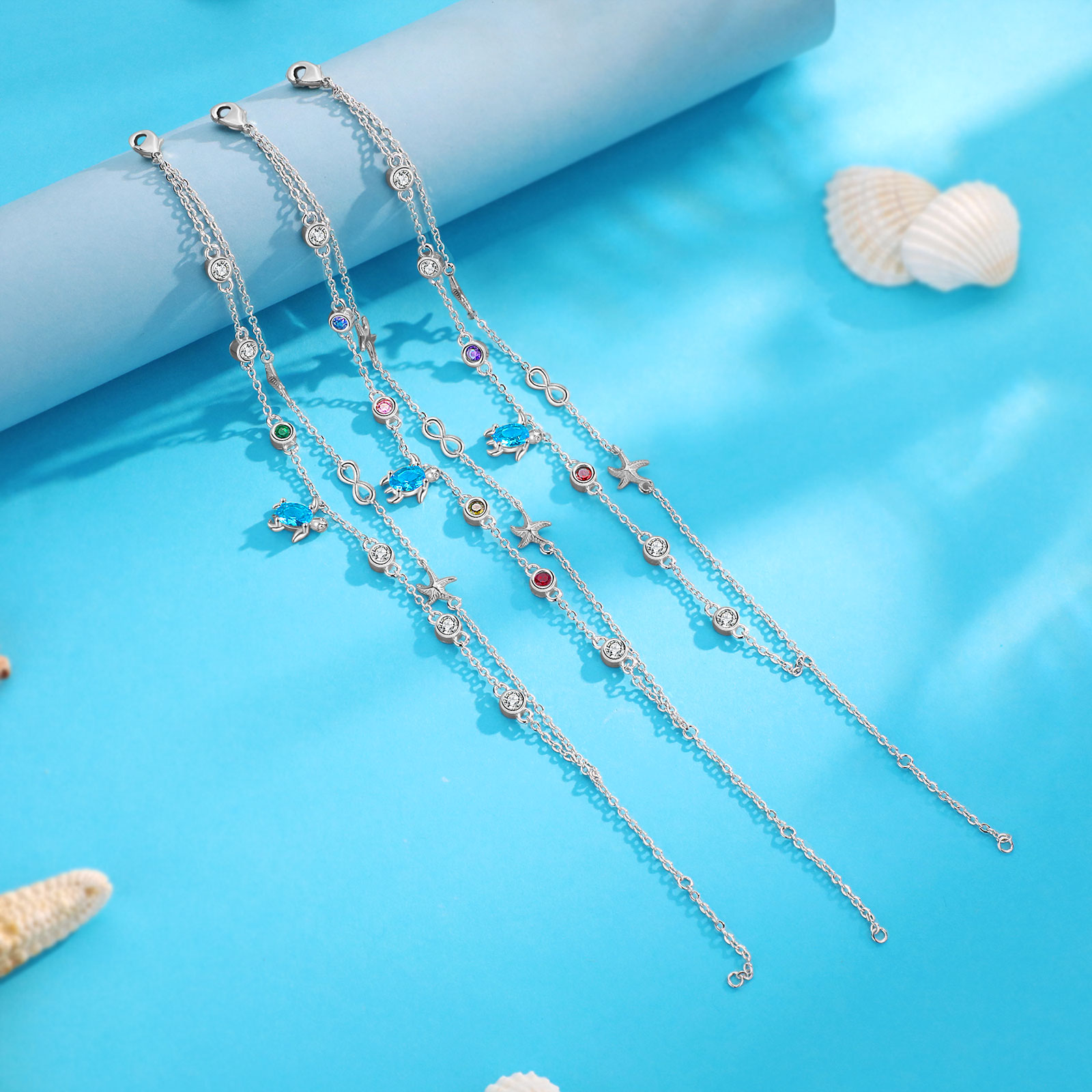 Personalised Women's Bracelet Custom 1 Birthstone Bracelet Sea Turtle Adjustable Bracelet Birthday Gift for Her-Jessemade AU