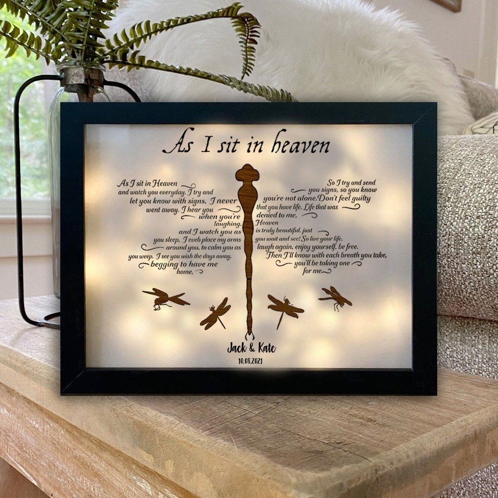 Dragonfly Frame Personalised Name and Date As I Sit in Heaven Lighted Shadow Box Memorial Gifts-Jessemade AU