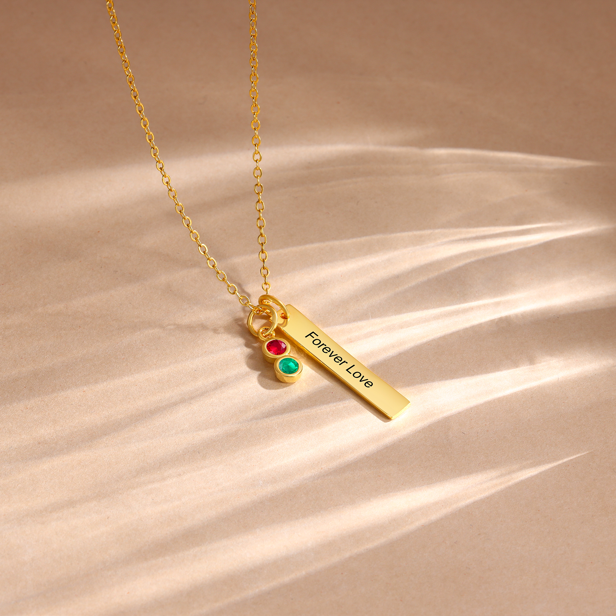 Personalised Bar Pendant Necklace Custom 2 Birthstones & 1 Text Necklace Birthday Gift for Her-Jessemade AU