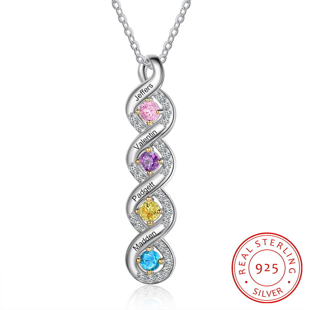 Personalised DNA Necklace With 4 Birthstones Engraved Names Gift For Women-Jessemade AU