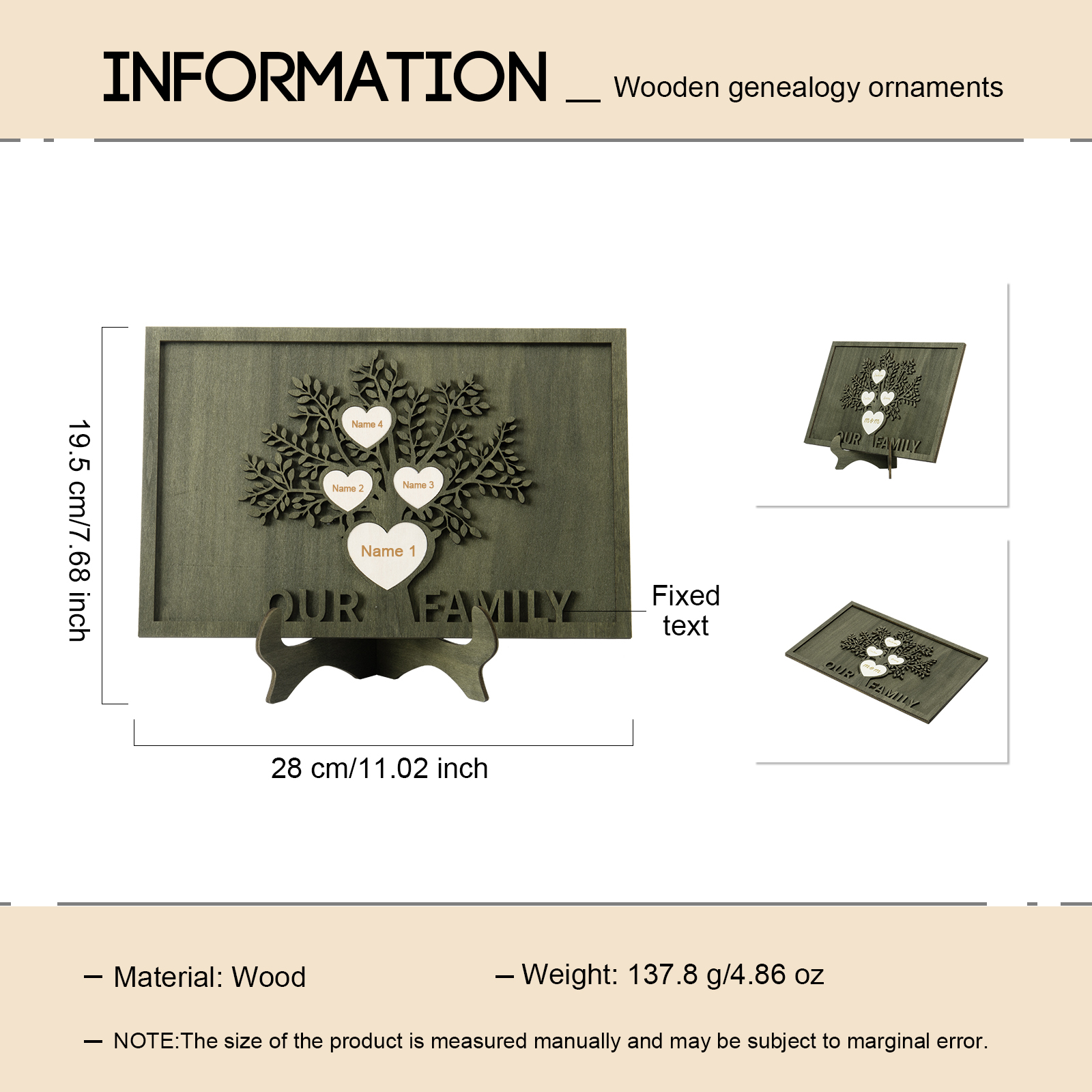 Family Tree Wood Frame Personalised Family Tree Sign Custom 4 Names Plaque-Jessemade AU